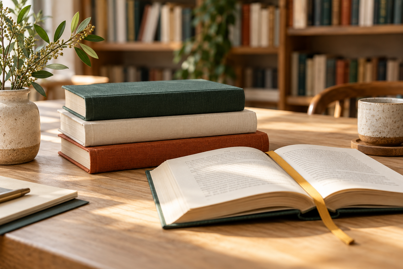 Composición ilustrativa de novelas de cubiertas lisas junto a un libro abierto