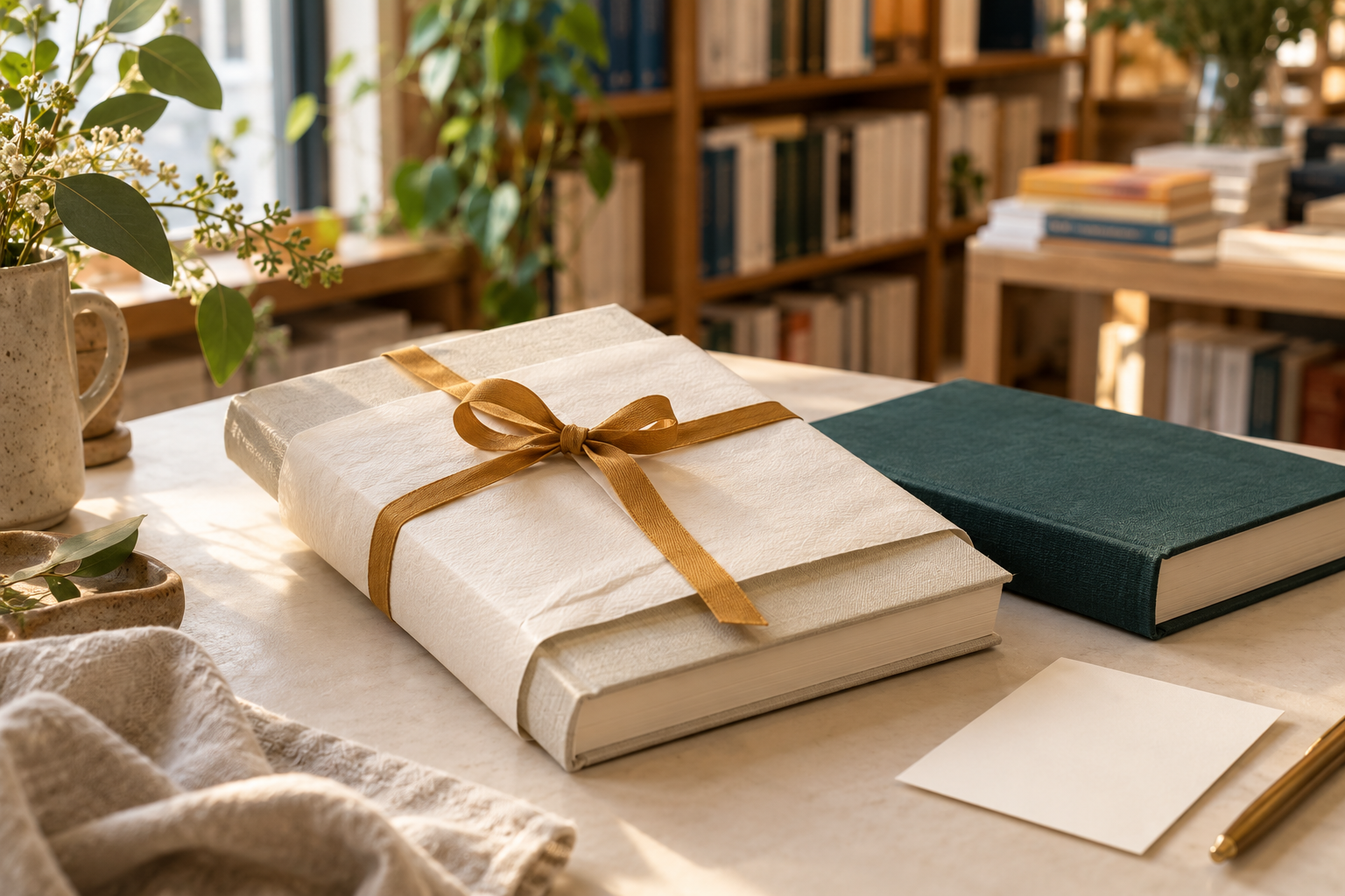 Composición ilustrativa de un libro preparado como regalo